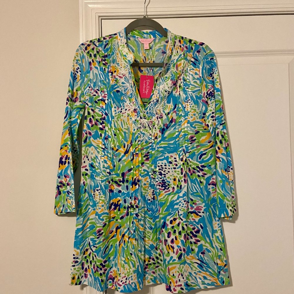 Lilly Pulitzer Sarasota Sea Soiree Beaded V-Neck Cotton Tunic